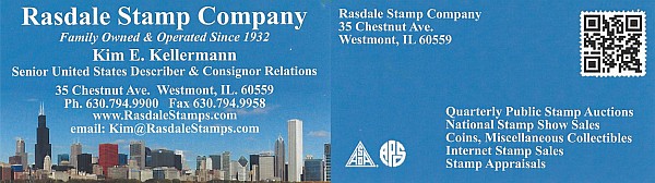 Rasdale Stamp Co. - Family Owned - Auctions, Internet Sales and Stamp Appraisals (Kim Kellerman)